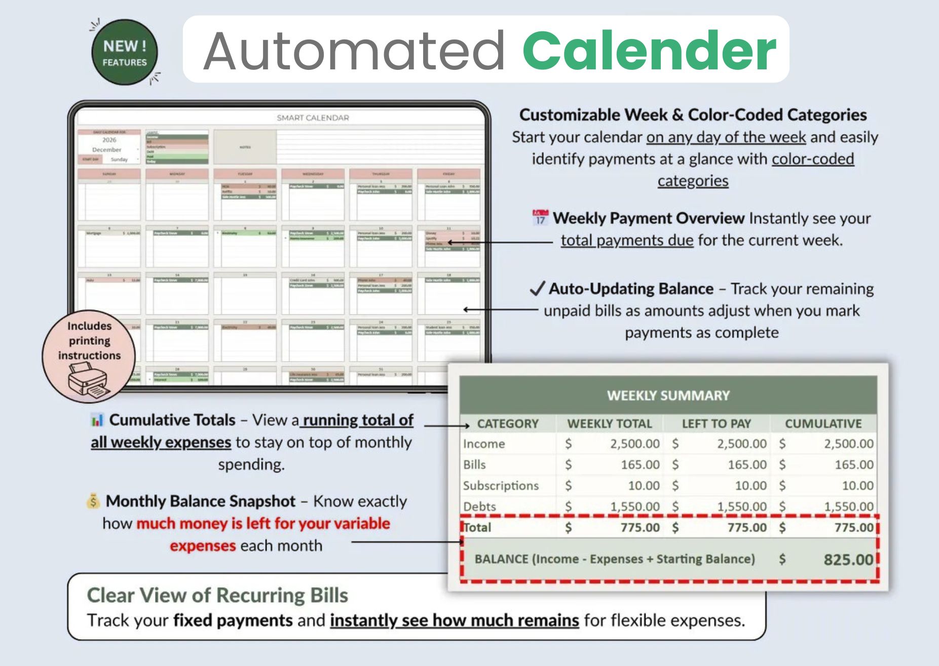 Automated Bill Calendar — Never Miss a Payment with Budget Planner